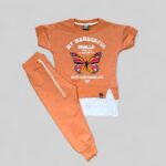 Комплект розовая футболка+штаны с принтом "бабочка"